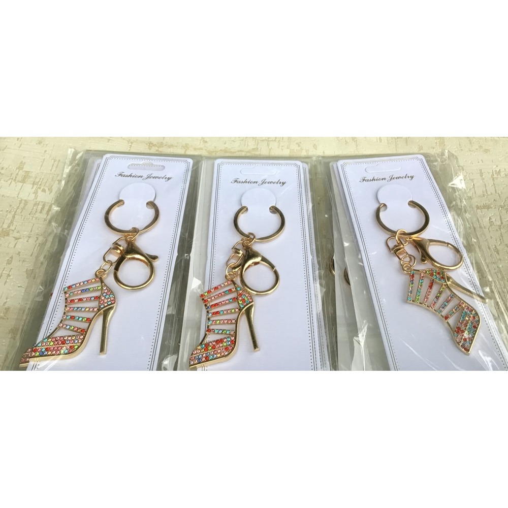 Set of 12 Multi-Color CZ High Heel Shoes Keychains, Sparkle Keychains Accessory
